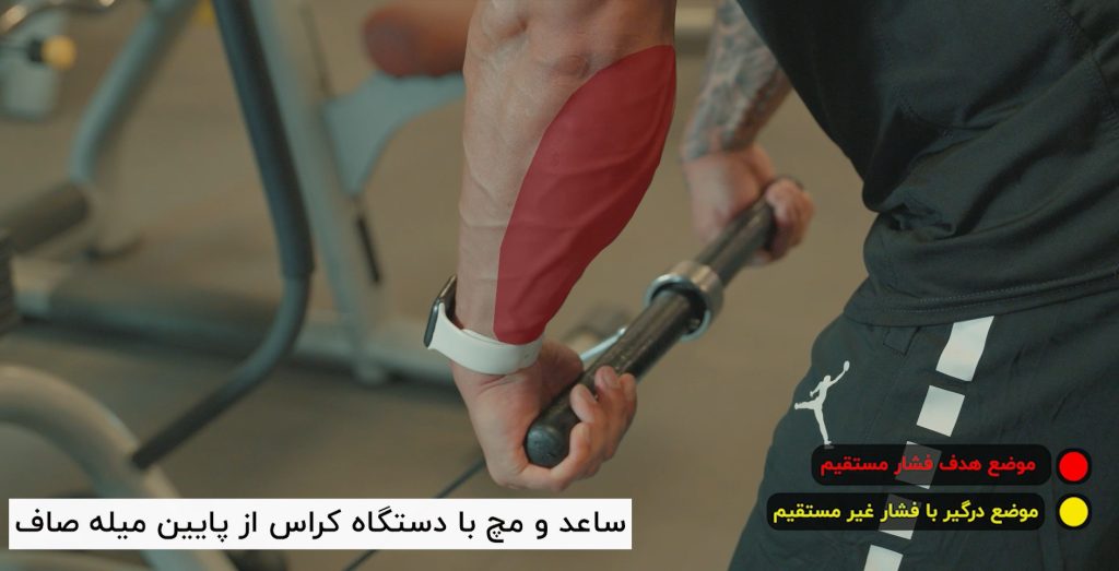 ساعد و مچ با دستگاه کراس از پایین میله صاف